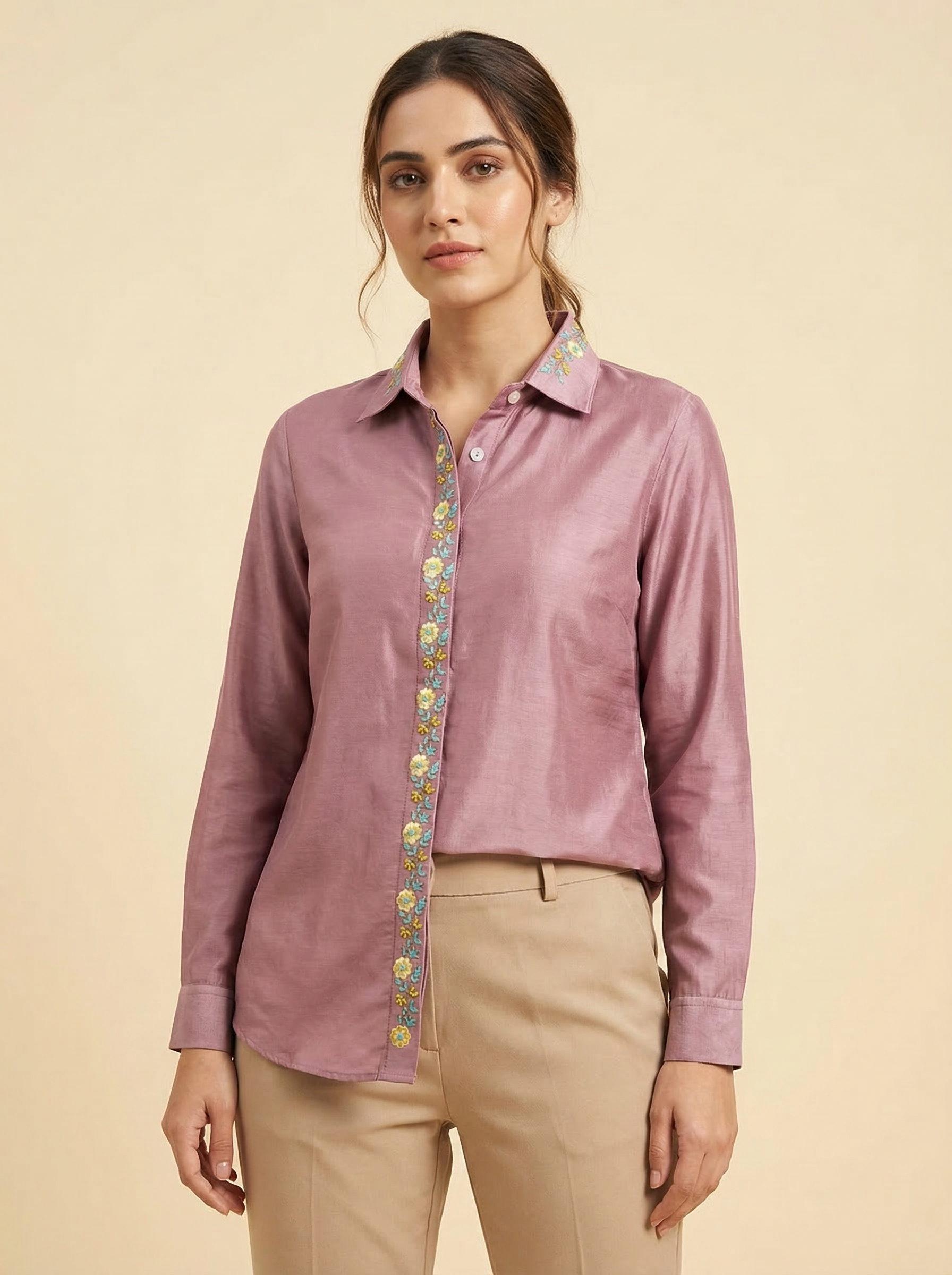 Aari Embroidered Silk Shirt Sample